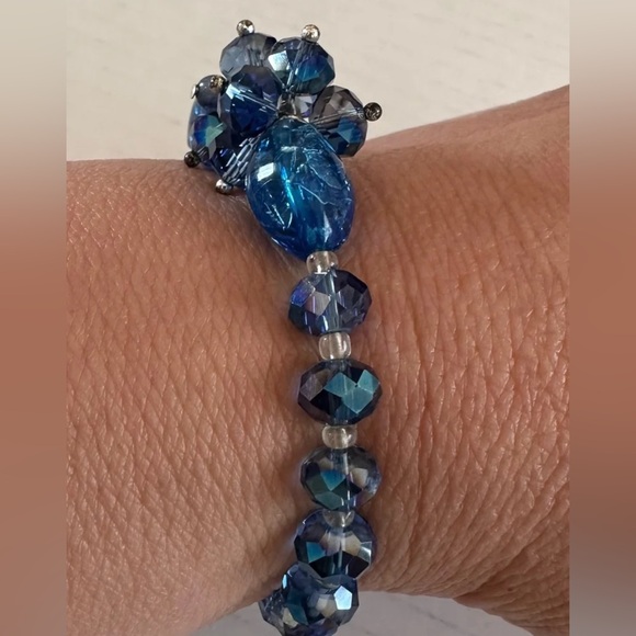 Blue Crystal Homemade Bracelet with Stretchy Band - Picture 3 of 8